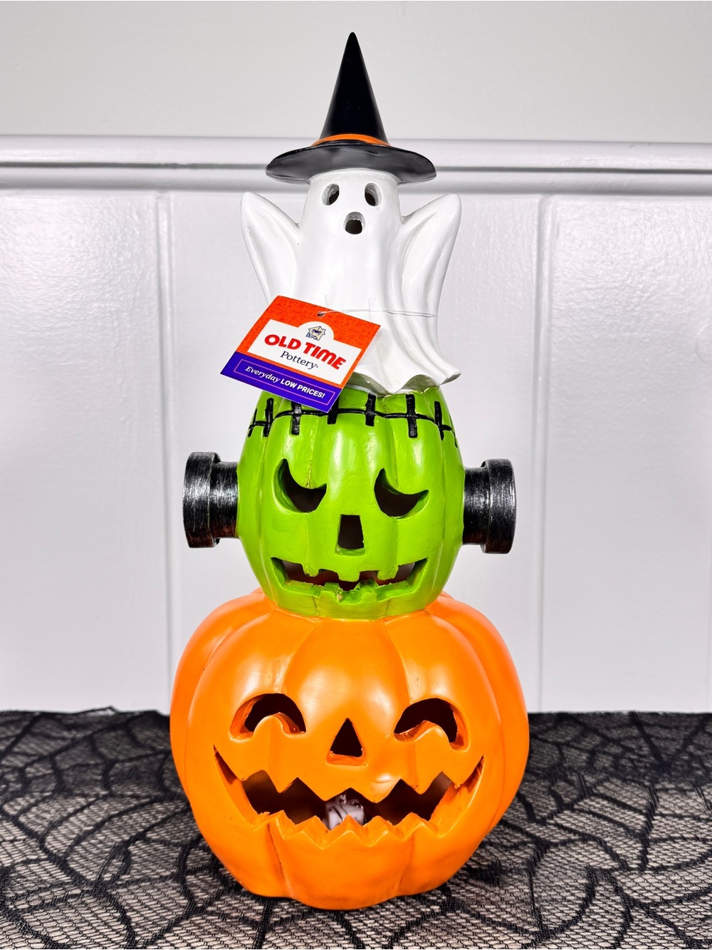 NEW Old Time Pottery Ghost Frankenstein and Pumpkin Halloween Figurine